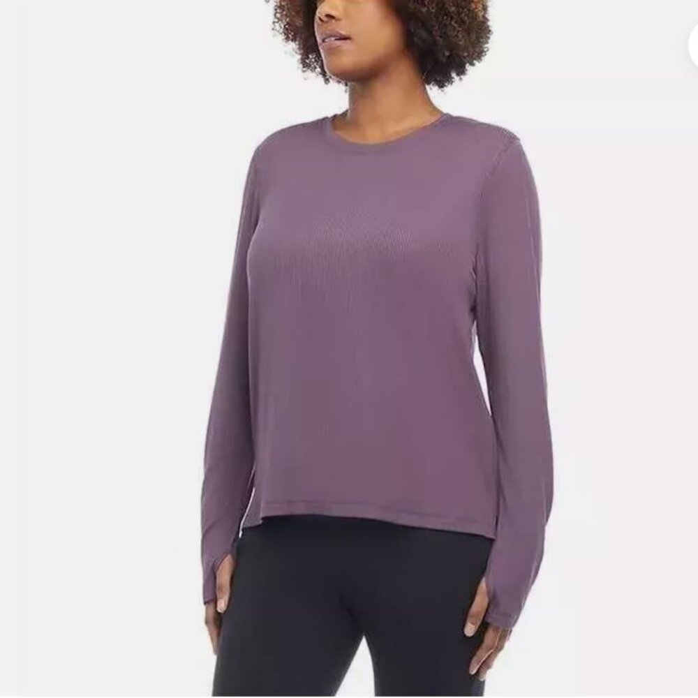 Danskin Women's Ultimate Rib Long Sleeve Tee, Vintage Violet Small